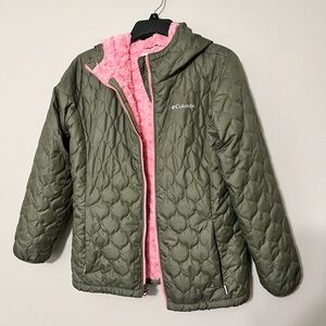 Columbia Green and Pink Puffer Jacket
